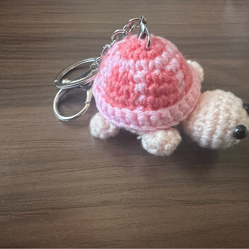 Crocheted Pink Turtle Keychain - Small Pets Toy Accessory - Picture 2 of 2